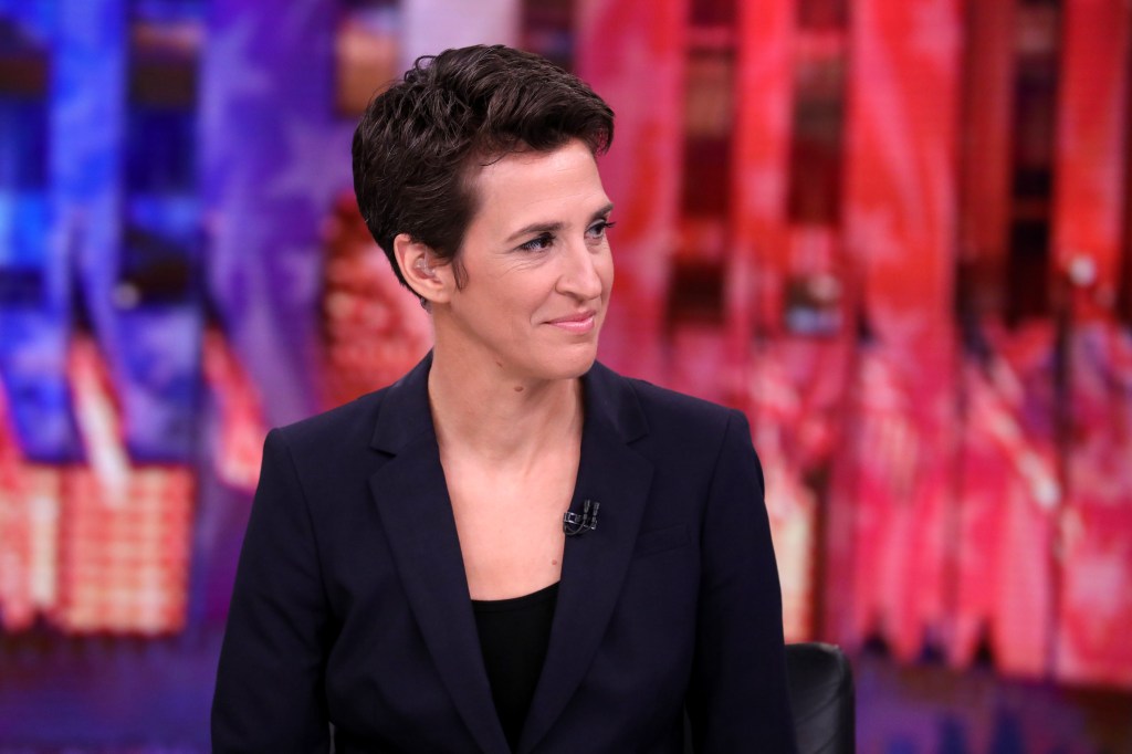 Rachel Maddow hosts MSNBC on election night in 2016.